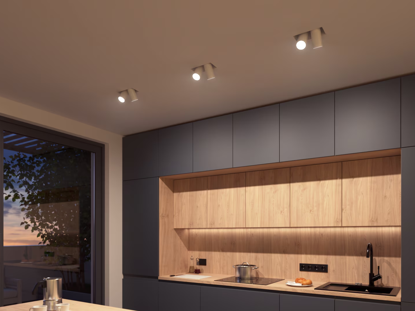 Philips GU10 installerade i ett kökstak